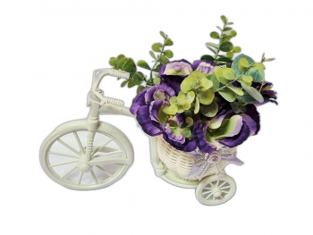 Bicicletă decorativă albă, Folina, cu flori artificiale violet