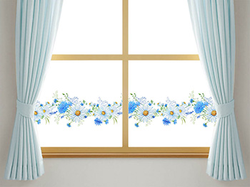 Bordură decorativă autoadezivă, Folina, margarete şi flori albastre, 17x200 cm