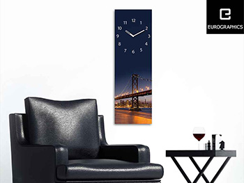 Ceas de perete San Francisco Nights, imprimeu cu podul Golden Gate, 20 x 60 cm