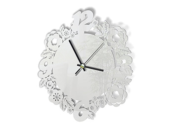 Ceas flori Atlanta alb, Folina, decorațiune pentru perete, ceas din plexiglass