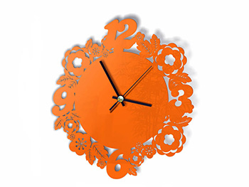 Ceas flori Atlanta portocaliu, Folina, decorațiune pentru perete, ceas din plexiglass