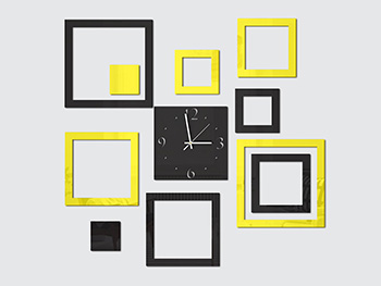 Ceas de perete, Folina, model pătrate galbene şi negre, dimensiune ceas 25x25 cm