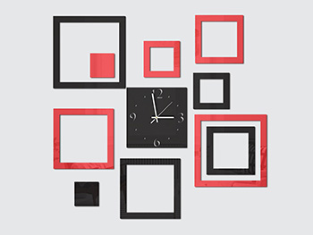 Ceas de perete, Folina, model pătrate roşii şi negre, dimensiune ceas 25x25 cm