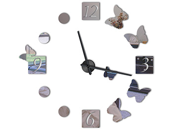 Ceas perete, Folina, model Mariposa, ceas din oglindă acrilică argintie