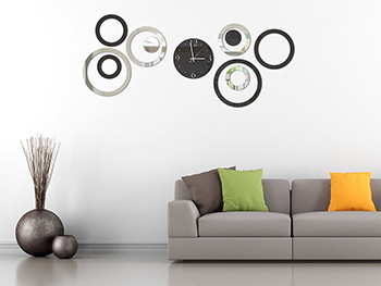 Ceas perete, Folina, model cercuri argintii şi negre