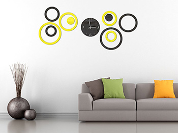 Ceas de perete, Folina, model cercuri galbene şi negre