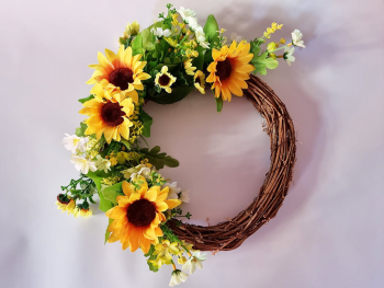 Coroniţă decorativă cu flori artificiale, Folina, cu floarea soarelui, 30 cm