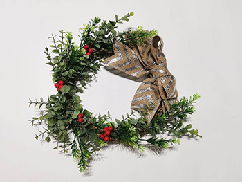 Coroniţă decorativă, Folina, flori artificiale şi fundă din iută, 25 cm