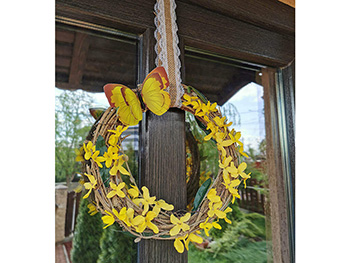 Coroniţă decorativă, Folina, flori artificiale galbene, 25 cm