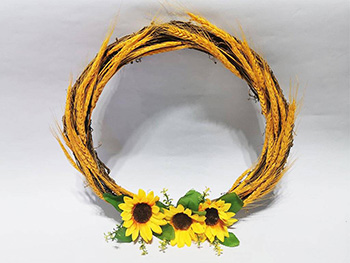 Coroniţă decorativă, Folina, floarea soarelui şi spice grâu, 40 cm
