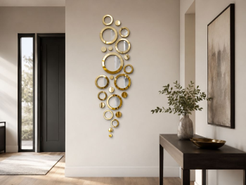 Set 25 stickere cercuri oglindă aurie, decorațiune 3D pentru perete