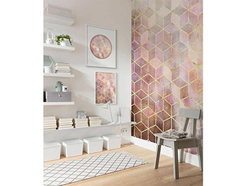 Decor perete fototapet Mosaik Rosso, Komar şi 2 tablouri cu motive geometrice