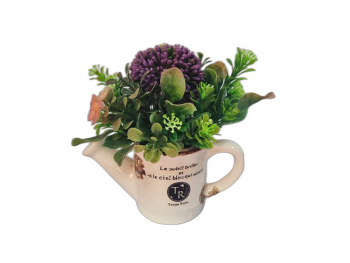 Flori artificiale mov, Folina, aranjament în stropitoare din ceramică albă, 12 cm înălţime decoratiune-cu-flori-artificiale-in-vas-ceramic-5577