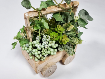 decoratiune-cu-plante-artifciale-verzi-tip-carucior-lemn-9986