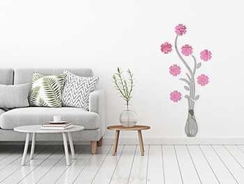 Decoraţiune oglindă Vază cu flori, Folina, culoare roz, dimensiune oglindă 1 m