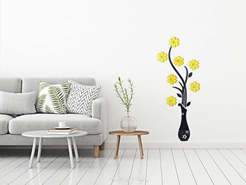 Decoraţiune oglindă Vază cu flori, Folina, culoare galbenă, dimensiune oglindă 1 m