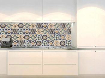 Autocolant perete imitaţie faianţă, Dimex Abstract Tiles Blues, rezistent la apă şi căldură, rolă de 60x350 cm