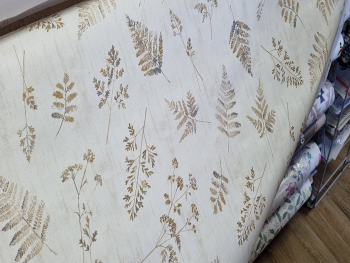 Faţă de masă impermeabilă Meadowia Sepia, d-c-fix, ivoire cu imprimeu frunze maro, 140 cm lăţime