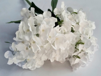 Hortensie artificială albă, creangă cu 7 flori, 50 cm înălţime