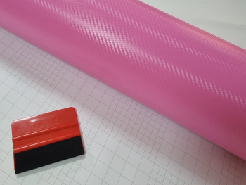 Autocolant roz mat carbon 3D, Folina, cu tehnologie de eliminare bule aer, rolă de 75x200 cm, racletă inclusă