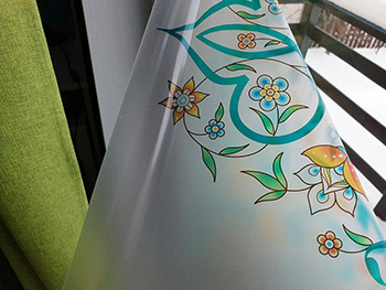 Folie geam autoadezivă Olivia  Folina, sablare cu model floral turcoaz, rolă de 75x100 cm