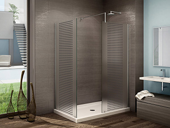 Folie cabină duş, Folina, model pătrăţele negre, folie autoadezivă cu efect de sablare, rolă de 90x210 cm