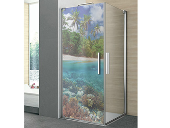 Folie sablare cabină duş, Folina, model plajă exotică, autoadezivă, rolă de 100x210 cm + accesorii aplicare