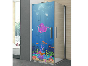 Folie cabină duş, Folina, peisaj marin multicolor, dimensiune folie autoadezivă 100x210 cm