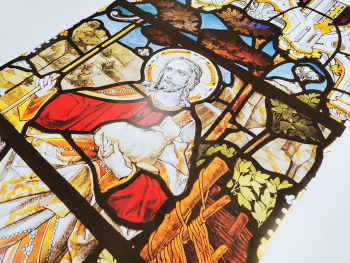 Folie de geam autoadezivă, model vitraliu religios, scena Iisus, Păstorul cel bun, 100x200 cm