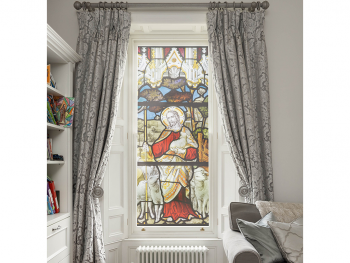 Folie de geam autoadezivă, model vitraliu religios, scena Iisus, Păstorul cel bun, 100x200 cm