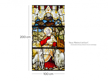 Folie de geam autoadezivă, model vitraliu religios, scena Iisus, Păstorul cel bun, 100x200 cm