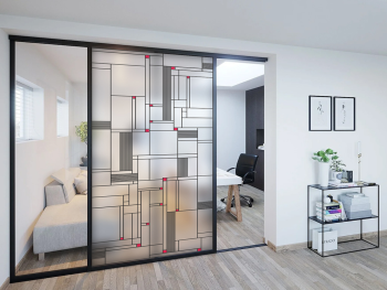 Folie geam decorativă tip vitraliu Mondrian Monocrom 100x210 cm – model geometric modern