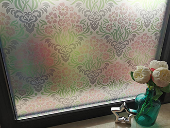 Folie geam autoadezivă Aurora, Folina, sablare cu model clasic colorat, 100 cm lăţime
