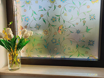 Folie geam autoadezivă Campo, Folina, imprimeu floral, multicolor, lățime 100 cm