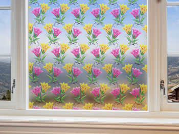 Folie geam autoadezivă Danielle, Folina, model floral multicolor, 100 cm lăţime