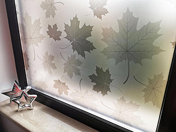 Folie geam autoadezivă Hana, Folina, sablare cu model frunze gri, 100 cm lăţime