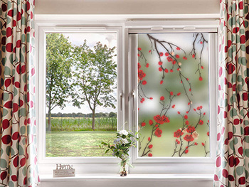 Folie geam autoadezivă Hannah, Folina, model floral rosu - 100x100 cm