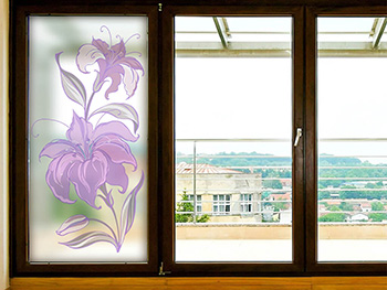 Folie sablare cu model floare mov, Folina, pentru uşi din sticlă, rolă de 100x210 cm