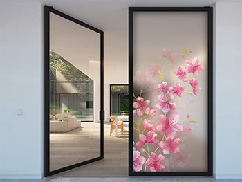 Folie sablare decorativă Saba, Folina, crengi cu flori roz, pentru uşi din sticlă, rolă de 100x210 cm