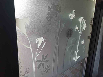 Folie geam electrostatică Blossom, d-c-fix, bordură decorativă cu efect de sablare, imprimeu floral gri, rolă de 45x300 cm 