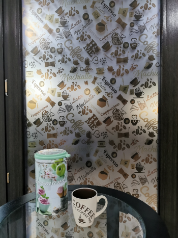 Folie geam autoadezivă, Folina, sablare cu model cafea, 100 cm lăţime
