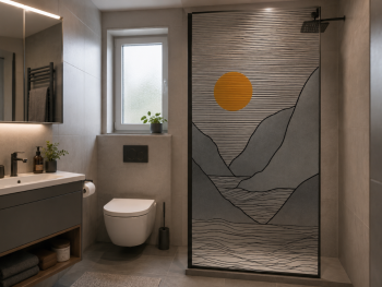 Folie geam sablare, model peisaj abstract, pentru cabină duș și paravan cadă, 100x210 cm