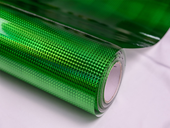 Folie hologramă, Kointec, verde, autoadezivă, model pătrate, 100 cm lăţime