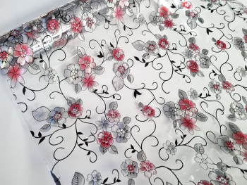 Folie protecţie blat mobilă, transparentă cu model floral colorat, fără adeziv, 1.2 mm grosime, 100x200 cm