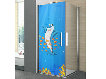 Folie sablare cabină duş, Folina, model cu Rechin, dimensiune folie autoadezivă 100x210 cm