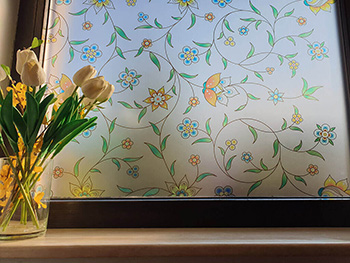 Folie geam autoadezivă Campo, Folina, imprimeu floral, multicolor, lățime 100 cm