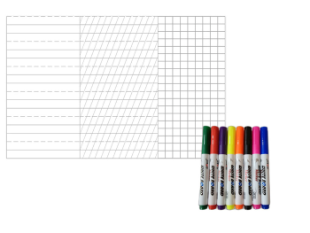 Folie tablă şcolară, whiteboard cu liniatură tip 1, tip 2 şi matematică, 130x200 cm, cu set markere colorate cadou