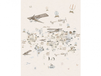 Fototapet cameră copii, harta lumii cu aparate de zbor, Marburg Little adventures 45856, 159x270 cm