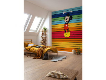 Fototapet cameră copii, Mickey Mouse Magic Rainbow, Komar, cu dungi multicolore, 200x250 cm