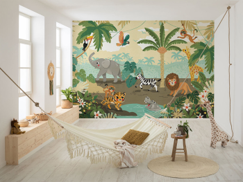 Fototapet cameră copii, Komar Baby Safari, cu animale din junglă, 350x250 cm